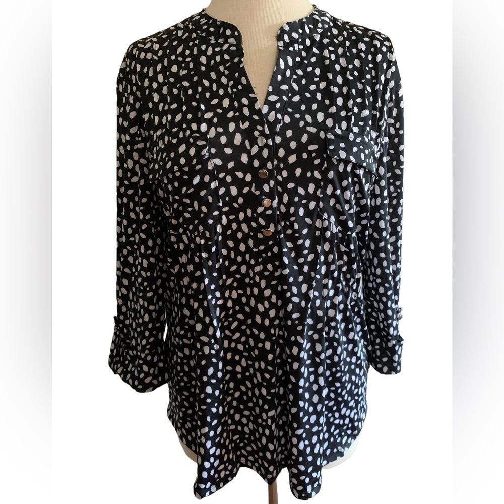 COCOMO Large 3/4 sleeve black white women’s Pintuck Blouse top shirt